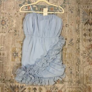 Light Blue Ruffle Strap Dress for Girls - Elegant Party Dress